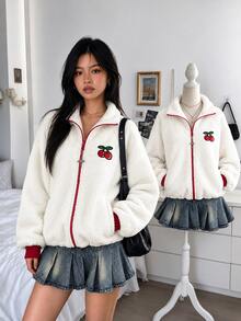 Lalippa Women's Cherry Pattern Casual Everyday Sweatshirt - White - View 1