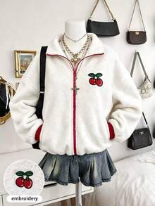 Lalippa Women's Cherry Pattern Casual Everyday Sweatshirt - White - View 4