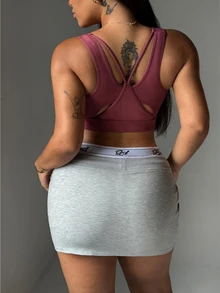 SHEIN Sports 加大码高支撑固定罩杯运动文胸，提升和塑形胸部，透气 - 西瓜粉 - 查看 5