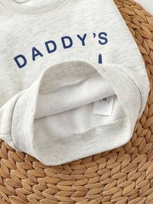SHEIN Newborn Baby Long Sleeve Letter Print Crew Neck Winter Top And Pants 2 Pieces Set - Grey - View 7