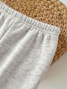 SHEIN Newborn Baby Long Sleeve Letter Print Crew Neck Winter Top And Pants 2 Pieces Set - Grey - View 8