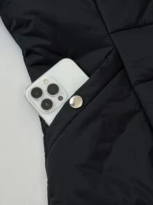 Elamini Women's Casual Fashionable Versatile Pocket Cinched Waist Padded Coat, Suitable For Outings, Commuting, And Gatherings, Autumn/Winter - Black - View 6