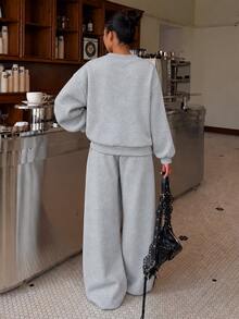 SHEIN 青少年女孩印花時尚簡約日常秋冬長袖開衩套裝 - 彩色 - 查看 2