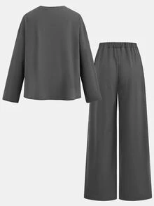 SHEIN Teen Girl Heart Print T-Shirt And Pants Set - Dark Grey - View 4