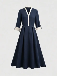 RosyDaze Fall/Winter Dress Festival Outfits Party Going Out Graduation Civil Brunch Elegant Casual Formal Holiday Business Napoleon Fairy Ruffle Dress - Navy Blue - View 5