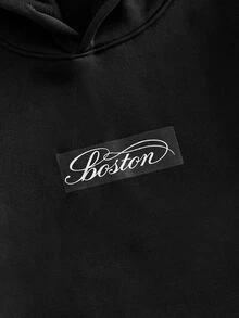 HIMLAND Men's Black Pullover Sweatshirt, Letter-Print Pullover, Relaxed Casual Sweatshirt, Fleece-Lined Warm Pullover Sweatshirt, Streetwear Menswear, Versatile Autumn-Winter Top,Gift - Black - View 5