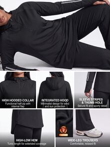Innovista Innovista Women's Long Sleeve Plus Size Hooded Raglan Sports 2 Piece Set, Tracksuit, Outfit, Loungewear, Fall, Winter, Autumn, Gym, Workout, Running, Yoga - Black - View 4