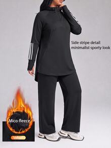 Innovista Innovista Women's Long Sleeve Plus Size Hooded Raglan Sports 2 Piece Set, Tracksuit, Outfit, Loungewear, Fall, Winter, Autumn, Gym, Workout, Running, Yoga - Black - View 2