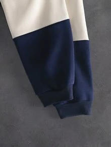 STYNVO Men's Letter Print Contrast Color Long Sleeve Casual Streetwear Pullover Sweatshirt Off Campus College Navy Blue Autumn - Blue - View 5