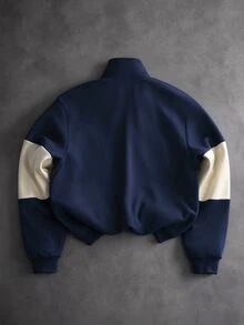STYNVO Men's Letter Print Contrast Color Long Sleeve Casual Streetwear Pullover Sweatshirt Off Campus College Navy Blue Autumn - Blue - View 2