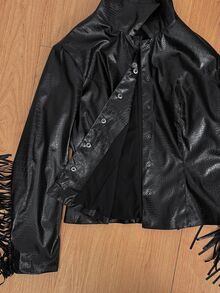 SHEIN BamGlam Women's Tassel Design Casual Streetwear Streetstyle Versatile Everyday Long Sleeve Slim Fit Zip-Up Jacket Halloween Night Black - Black - View 7