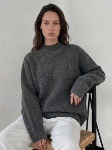 Dazy-Less 女款素色立領長袖休閒百搭毛衣 秋冬款 - 灰色 - 查看 7