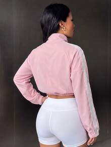Dewbera Dewbera Jaket Olahraga Wanita Pendek Kasual Longgar Warna Pink dengan Resleting - Berwarna merah muda - View 7