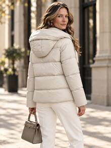SHEIN LUNE Winter Oversized Hooded Apricot Elegant Commuter Versatile Long Sleeve Padded Coat - Apricot - View 9