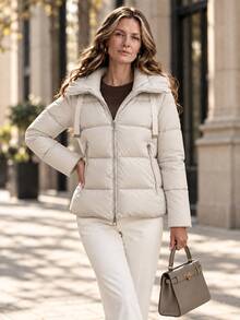 SHEIN LUNE Winter Oversized Hooded Apricot Elegant Commuter Versatile Long Sleeve Padded Coat - Apricot - View 14