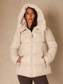 SHEIN LUNE Winter Oversized Hooded Apricot Elegant Commuter Versatile Long Sleeve Padded Coat - Apricot - View 7