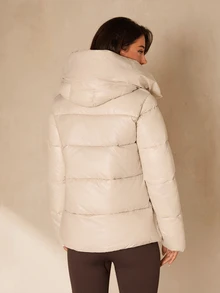 SHEIN LUNE Winter Oversized Hooded Apricot Elegant Commuter Versatile Long Sleeve Padded Coat - Apricot - View 2