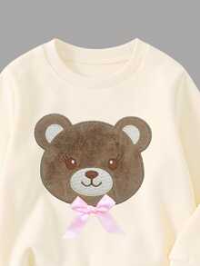 Young Girls 2pcs Set Cute Brown White Bear Hoodie Sweatshirt Heart Print Flared Pants Outfits Pullover Tops For Fall Style Clothing Birthday - Multicolor - View 5