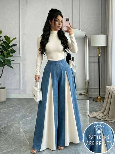 Elenzga Plus Size Dames Effen Abrikoos Hoge Taille Elastische Achterkant Geplooide Wijde Pijpen Lange Broek Lichtgewicht Casual Dagelijks Uitgaan Woon-werkverkeer Herfstbroek