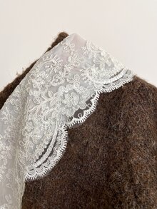 Bohemela 復古優雅圓領蕾絲拼接針織開襟衫 早午餐淡黃色秋季 - 咖啡棕 - 查看 9