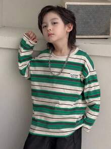 Dazy Kids 小男孩休閒條紋基本款長袖秋季T恤 - 杏色 - 查看 5