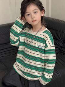Dazy Kids 小男孩休閒條紋基本款長袖秋季T恤 - 杏色 - 查看 8