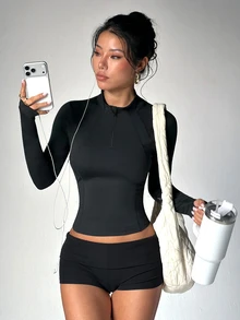 Dewbera Dewbera Women's Solid Color Casual Daily Equestrian Long Sleeve Top - Black - View 2