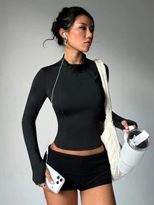 Dewbera Dewbera Women's Solid Color Casual Daily Equestrian Long Sleeve Top - Black - View 3