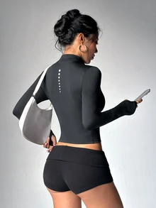 Dewbera Dewbera Women's Solid Color Casual Daily Equestrian Long Sleeve Top - Black - View 4