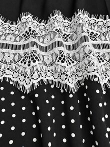 Yasmyna Women Spring Autumn Outfit Black Polka Dot White Eyelash Lace Trim Open Abaya Maxi Robe Long Sleeve Modest Dress For Daily Prayer Family Gathering - Multicolor - View 11