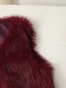 SHEIN Tween Girl Coat Fleece Fall Clothes Casual Fashionable Minimalist Solid Color Faux Fur Sleeveless Vest, Autumn/Winter - Burgundy - View 3