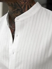 Manfinity Homme Men's Mature Vacation Linen Blend Long Sleeve Shirt Linen Resort Wear, Fall, Old Money .. - White - View 5