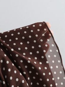 Sweetra Autumn/Winter New Fashion Design Rose Flower Ribbon Decor French Sweet Brown Polka Dot Chiffon Flowy Lightweight Vacation Long Sleeve Short Dress For Women - Brown - View 4