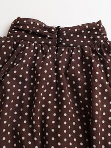 Sweetra Autumn/Winter New Fashion Design Rose Flower Ribbon Decor French Sweet Brown Polka Dot Chiffon Flowy Lightweight Vacation Long Sleeve Short Dress For Women - Brown - View 7
