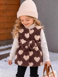 SHEIN Baby Girl Apricot Corduroy Thermal Lined Open Front Waist Tie Loose Mid-Length Autumn Coat For Winter - Apricot - View 7