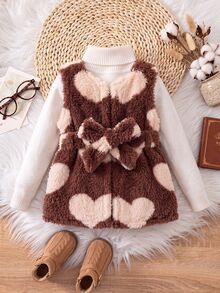 SHEIN Baby Girl Apricot Corduroy Thermal Lined Open Front Waist Tie Loose Mid-Length Autumn Coat For Winter - Apricot - View 5