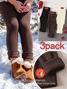 SHEIN Young Girl 3PCS Young Young Girl Girls Leggings Young Girl Brown Summer - Multicolor - View 1