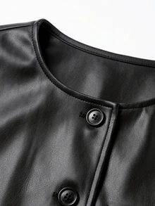 GlowEve Women's Solid Color PU Leather Casual Versatile Daily Wear Vest Jacket Everyday Holiday Shades Of Brown Autumn - Black - View 3