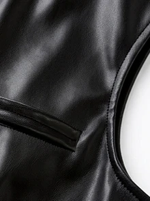 GlowEve Women's Solid Color PU Leather Casual Versatile Daily Wear Vest Jacket Everyday Holiday Shades Of Brown Autumn - Black - View 4