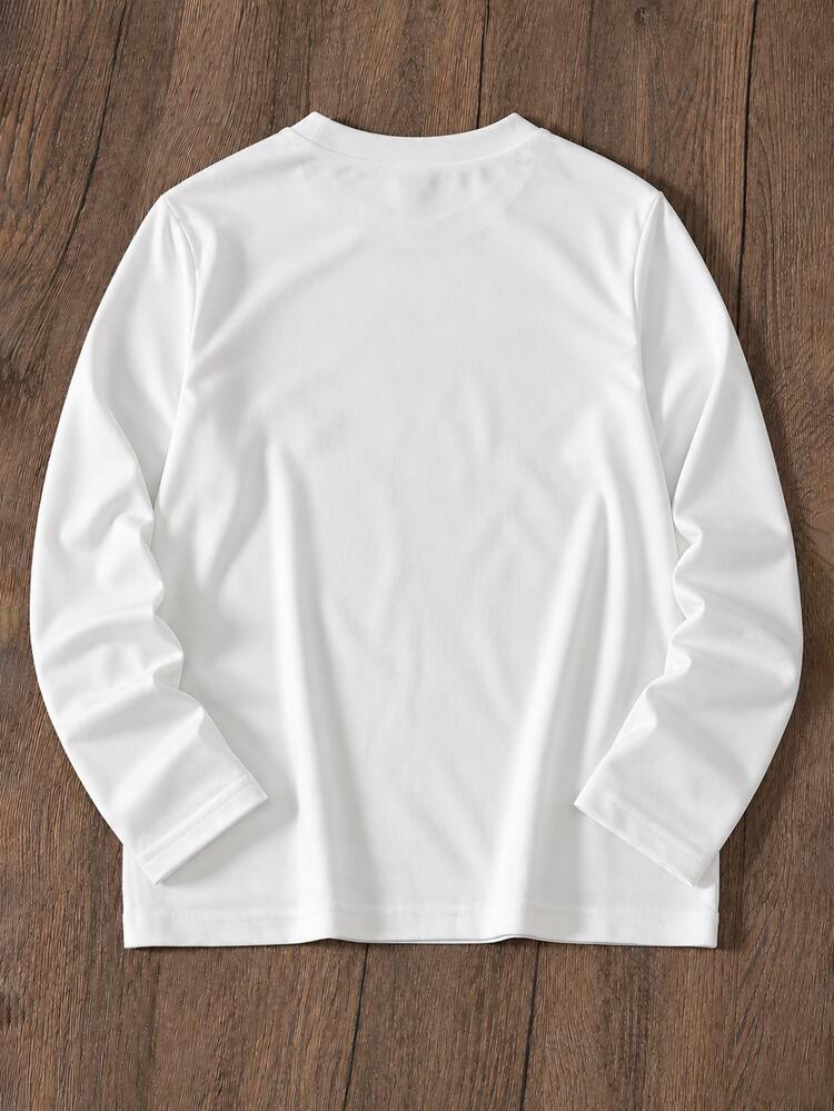 Boys' Casual Colorblock Striped Print Crew Neck Long Sleeve T-Shirt, Suitable For Spring/Autumn Daily Casual Wear, Comfortable Fabric, Fall Tops - White - View 2