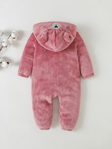 Cozy Pixies 女嬰可愛熊刺繡加厚抓絨連身衣 休閒百搭保暖 秋冬新款 - 粉色 - 查看 3