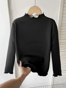 SHEIN Tween女孩秋冬保暖內裡加厚百搭簡約長袖上衣 1件裝，3款設計隨機發貨 - 白色 - 查看 8