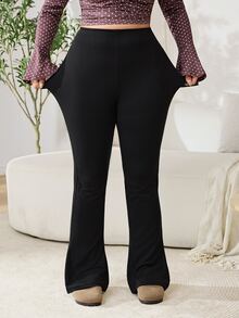 Solflare Plus Size Women's Black Extra Long Leggings, Autumn/Winter - Black - View 5