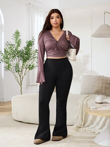 Solflare Plus Size Women's Black Extra Long Leggings, Autumn/Winter - Black - View 6
