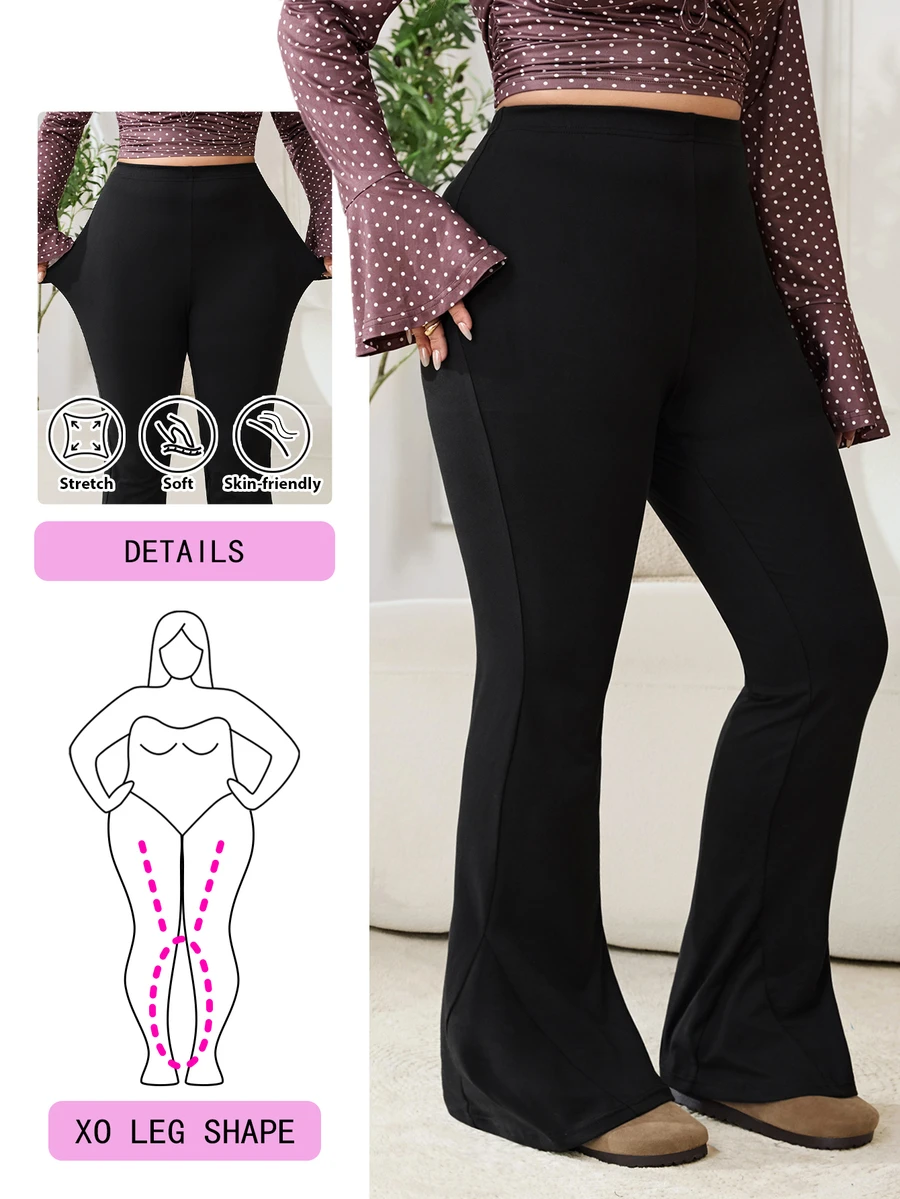 Solflare Plus Size Women's Black Extra Long Leggings, Autumn/Winter - Black - View 1