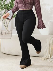 Solflare Plus Size Women's Black Extra Long Leggings, Autumn/Winter - Black - View 3