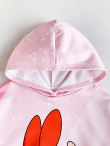 THE POWERPUFF GIRLS X SHEIN 青少年女孩休閒 Y2K 童裝可愛百搭淺粉色卡通圖案連帽寬鬆長袖衛衣，適合日常穿著、運動、學校、秋季 - 粉色 - 查看 5
