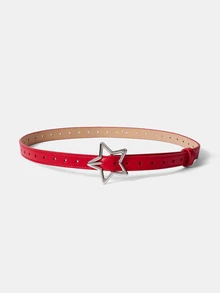Aravennia 1pc Pentagram Alloy Buckle Belt, Minimalist Versatile Star Design Full Hole Dress Jeans Leather Belt - one-size - View 10