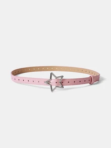Aravennia 1pc Pentagram Alloy Buckle Belt, Minimalist Versatile Star Design Full Hole Dress Jeans Leather Belt - one-size - View 8