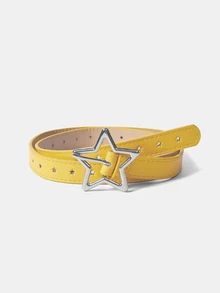 Aravennia 1pc Pentagram Alloy Buckle Belt, Minimalist Versatile Star Design Full Hole Dress Jeans Leather Belt - one-size - View 6